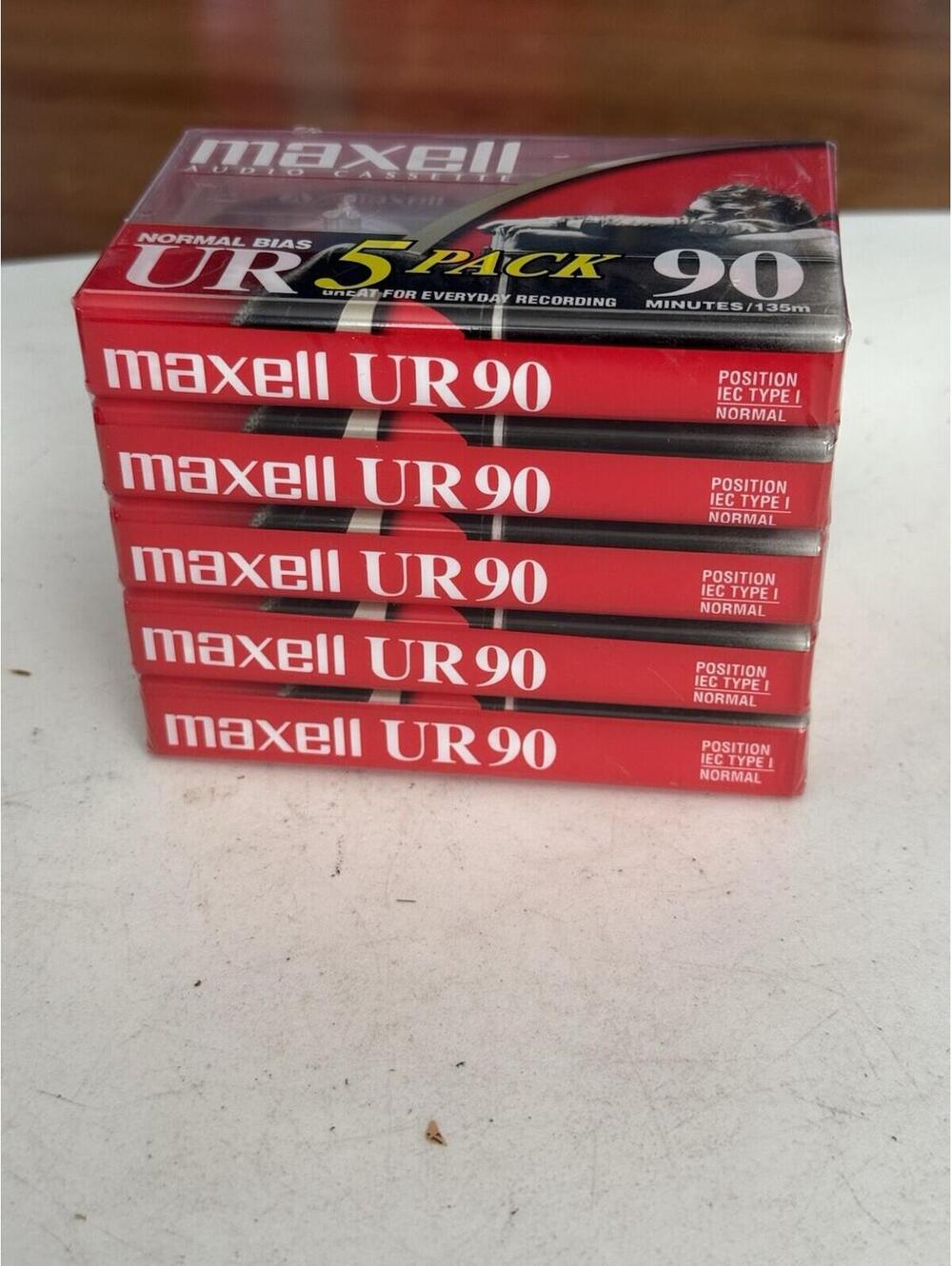 E-6 Maxell UR 90 Minute Audio Cassette 5 Pack New Unopened (2x45) 135m/443ft